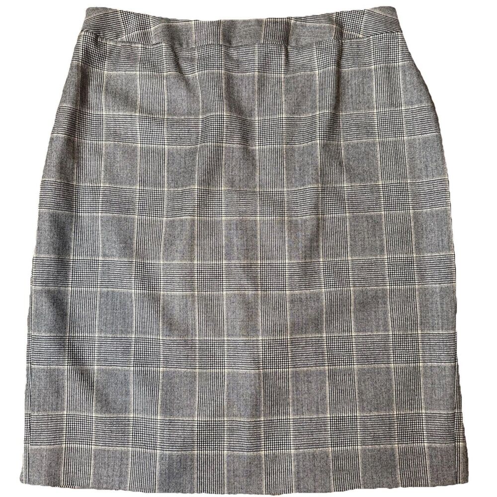 Brooks Brothers 346 Sz 12 Wool Pencil Skirt Knee Length Glen Plaid Career Office